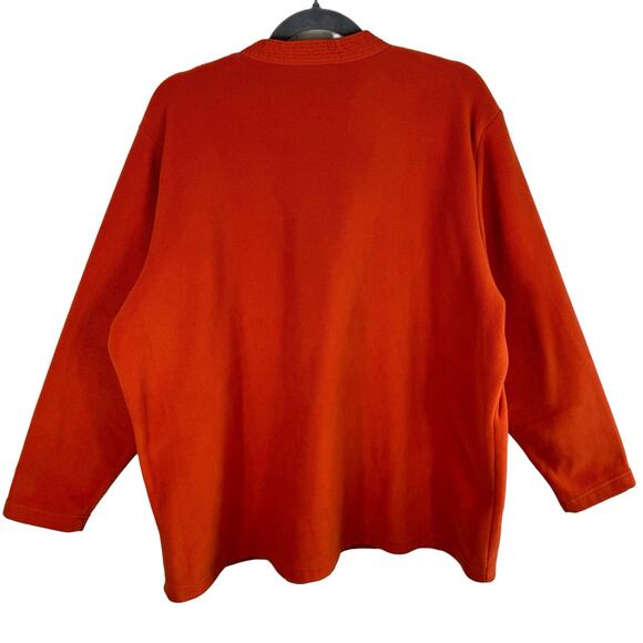 D & Co. Orange Long Sleeve Split Neck Beaded Embroidered Trim Fleece Pullover 1X - Picture 2 of 5